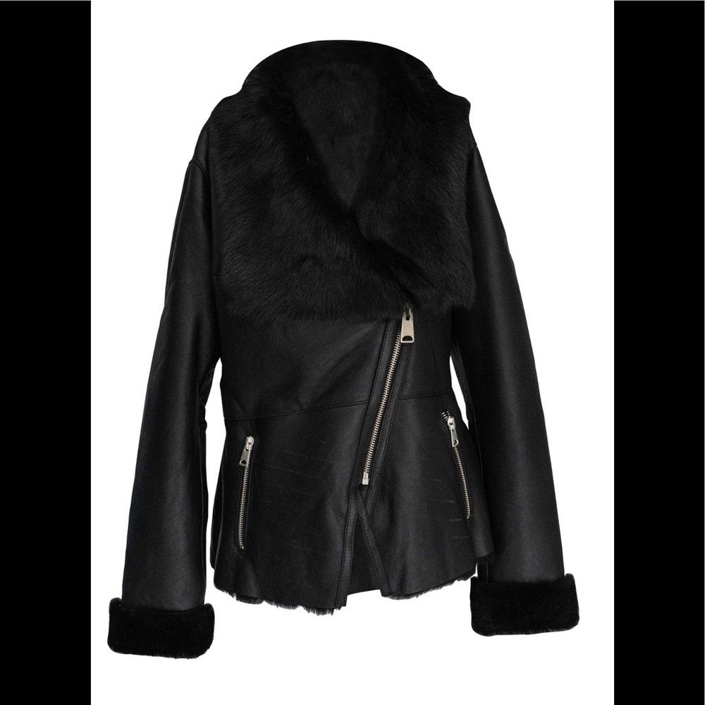 Sheepskin shearling leather winter bomber jacket
